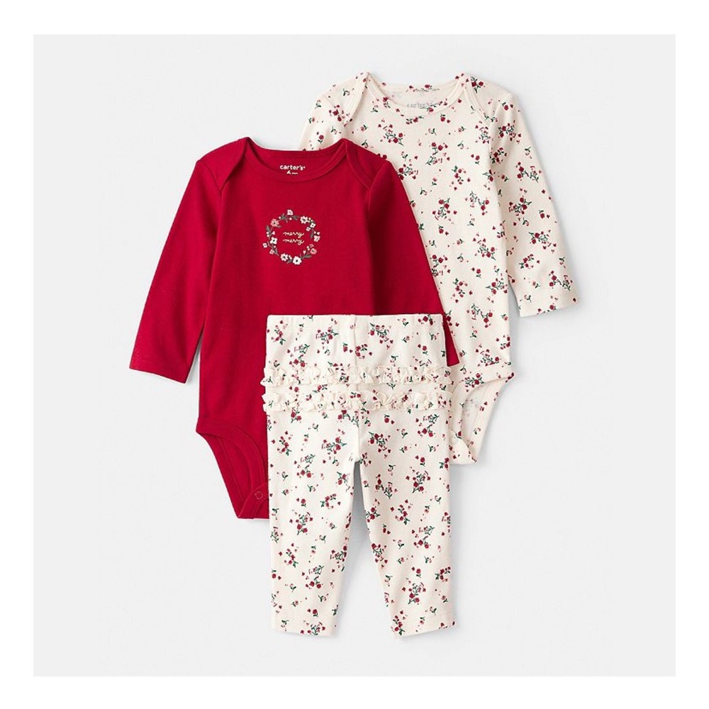Carter's Red and Floral Baby Bodysuit Set